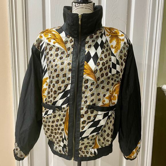 Y2K 90’s EAST WEST BOMBER JACKET LEOPARD PRINT WINDBREAKER SHOULDER PADS Sz M - Picture 4 of 16